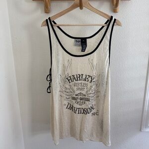 Harley Davidson white mesh black trim  tank top made in USA size 2X biker